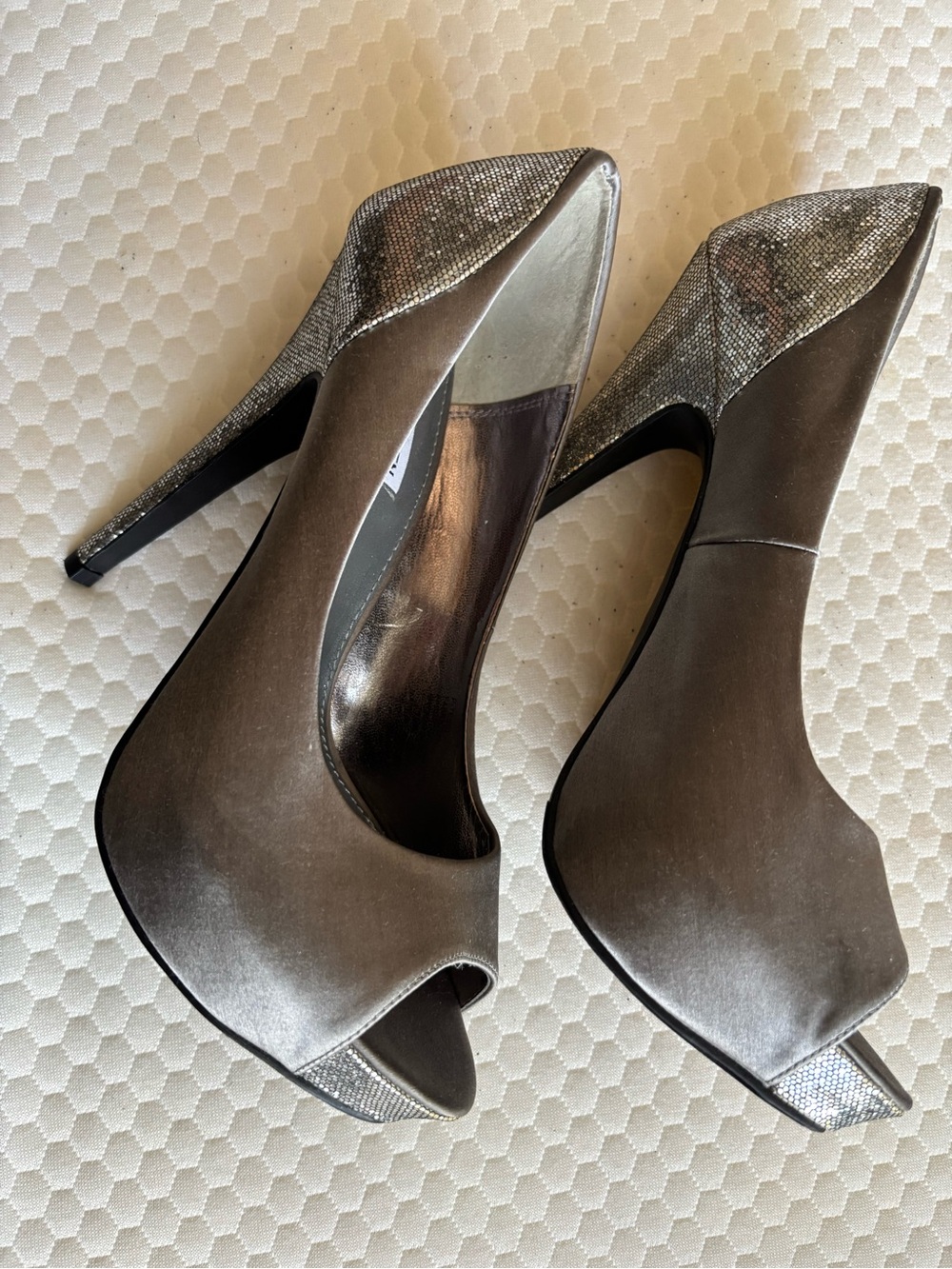 Steve Madden Silver Metallic Peep-Toe Stilettos